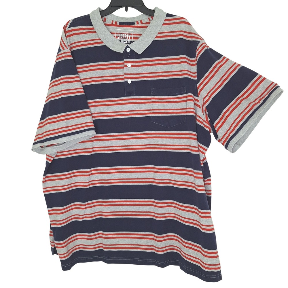 Grunge 100% Cotton Plque Knit Striped Pocket Polo Shirt‎ 5XL Tall Liberty Blues